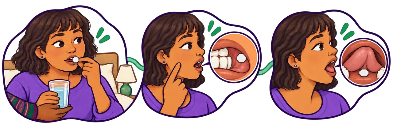 Secuencia de cómo tomar el medicamento paso a paso: sublingual y bucal